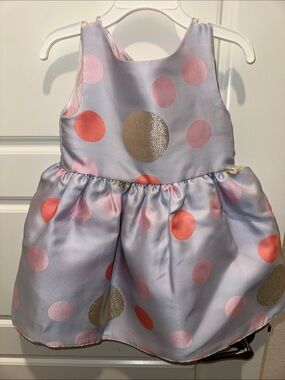 Girls' Lavender Polka Dot Party Dress with Pink & Gold Accents